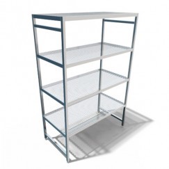 Pharmaceutical shelving unit with perforated shelves