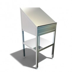 Tiltable writing desk with shelf and storage box for papers