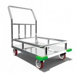 Pharmaceutical platform cart with railing